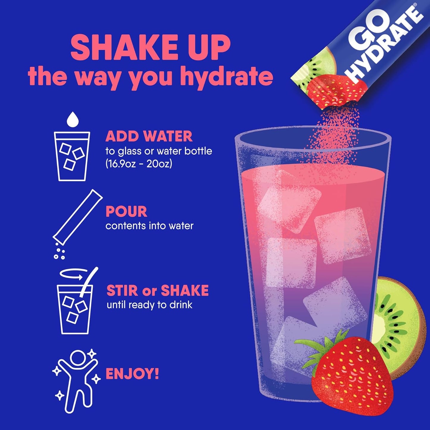 Natural Sugar-Free Electrolyte Drink Mix with Vitamin D - Kiwi Strawberry Flavor, Low Sodium Hydration Powder Packets for Instant Hydration Support (30 Packs)
