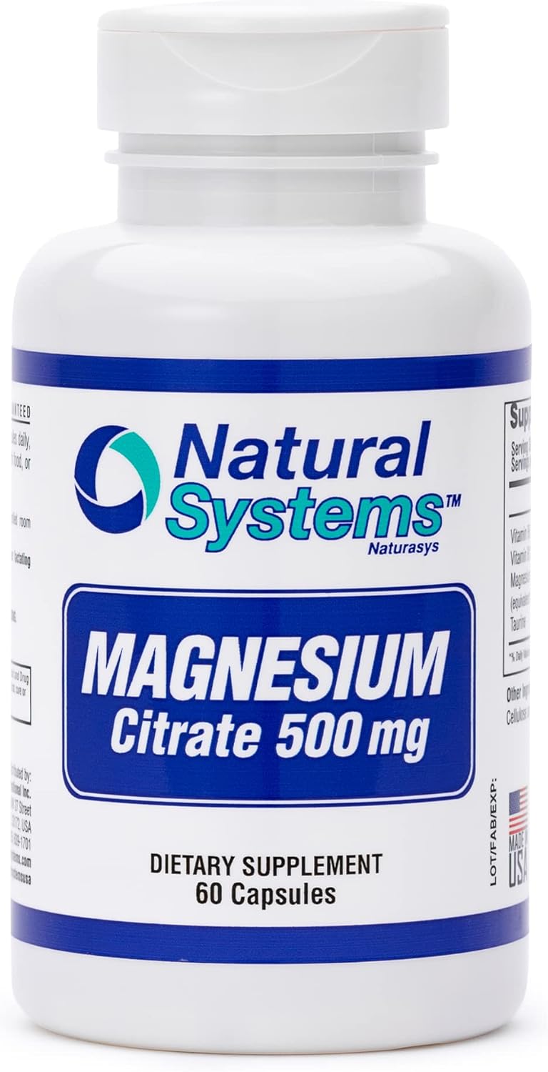 Natural Systems Magnesium Citrate Supplement 500mg - 60 Capsules for Muscle Calm & Constipation Relief - Magnesium Citrate Powder for Natural Slimming