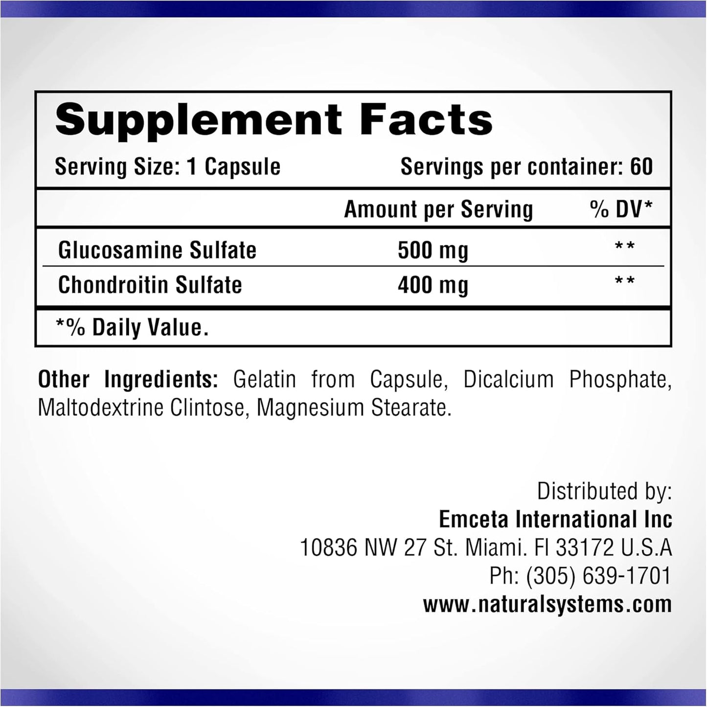 Natural Systems Naturasys Glucosamine Chondroitin Capsules - Joint Support Supplement - Vegan Formula - 60 Capsules