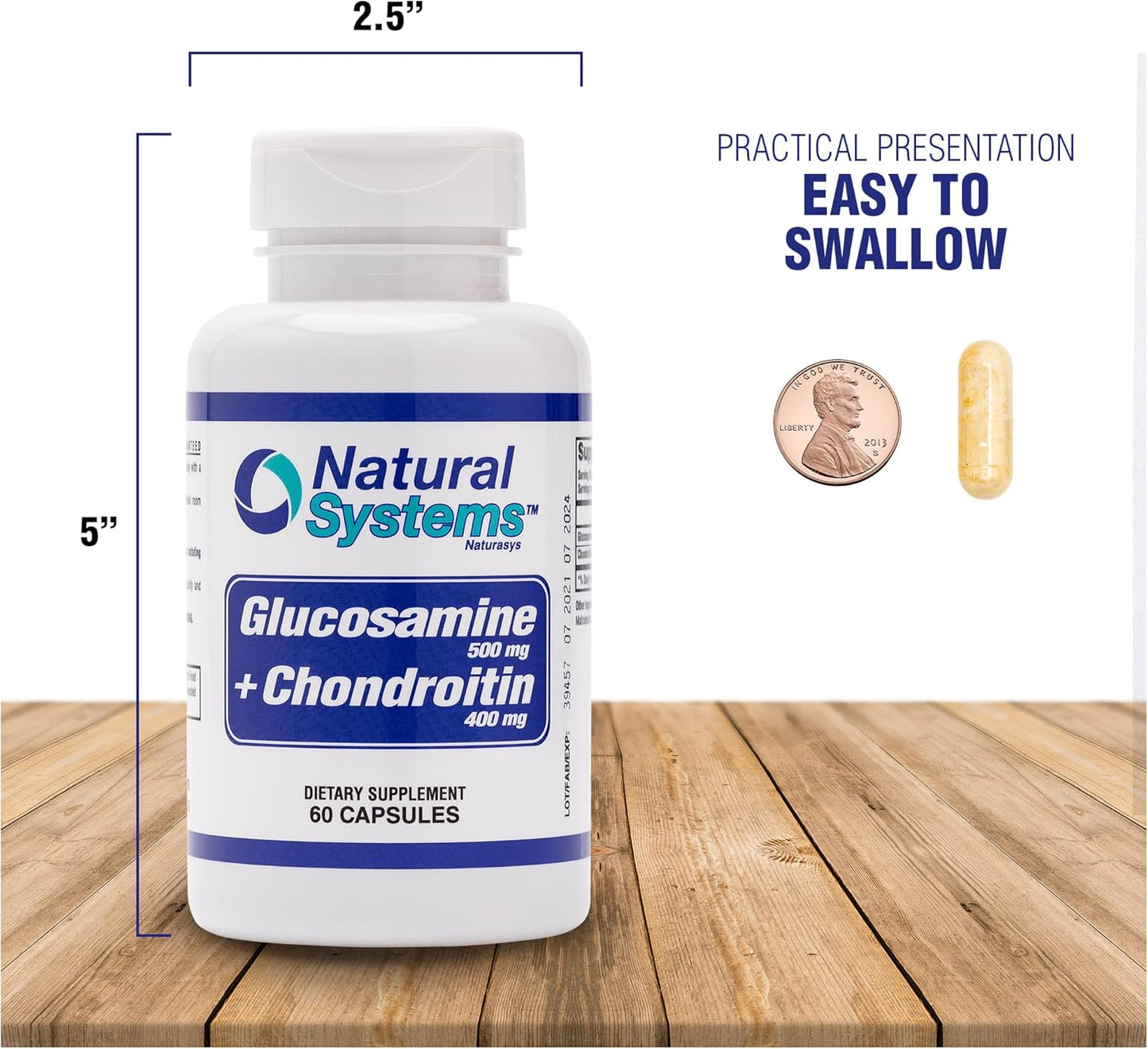 Natural Systems Naturasys Glucosamine Chondroitin Capsules - Joint Support Supplement - Vegan Formula - 60 Capsules