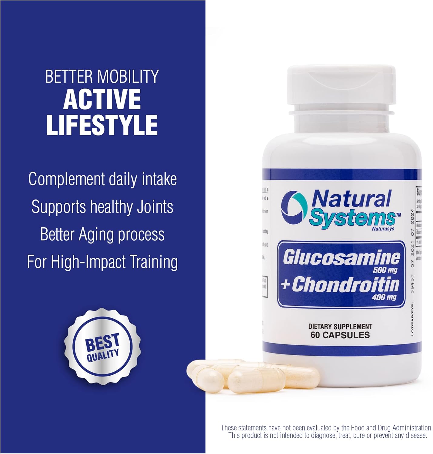 Natural Systems Naturasys Glucosamine Chondroitin Capsules - Joint Support Supplement - Vegan Formula - 60 Capsules