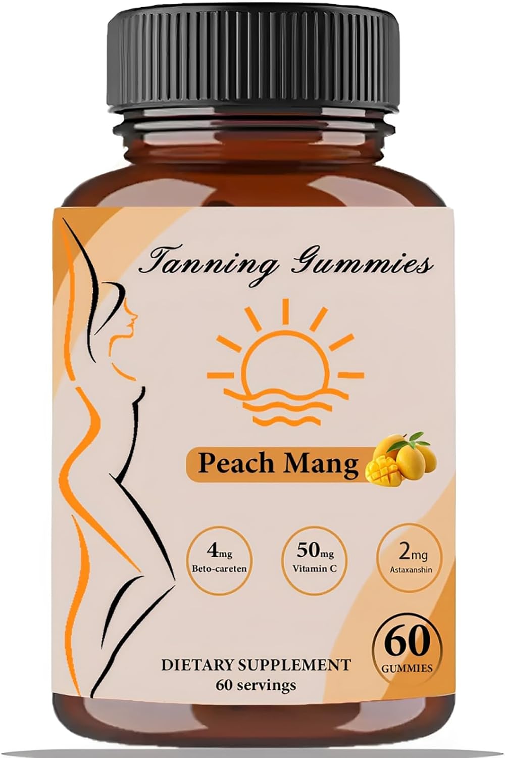 Natural Tanning Gummies with Beta-Carotene, Lycopene, and Astaxanthin - Skin Health and Glow - Vegan - Non-GMO - 60 Gummies