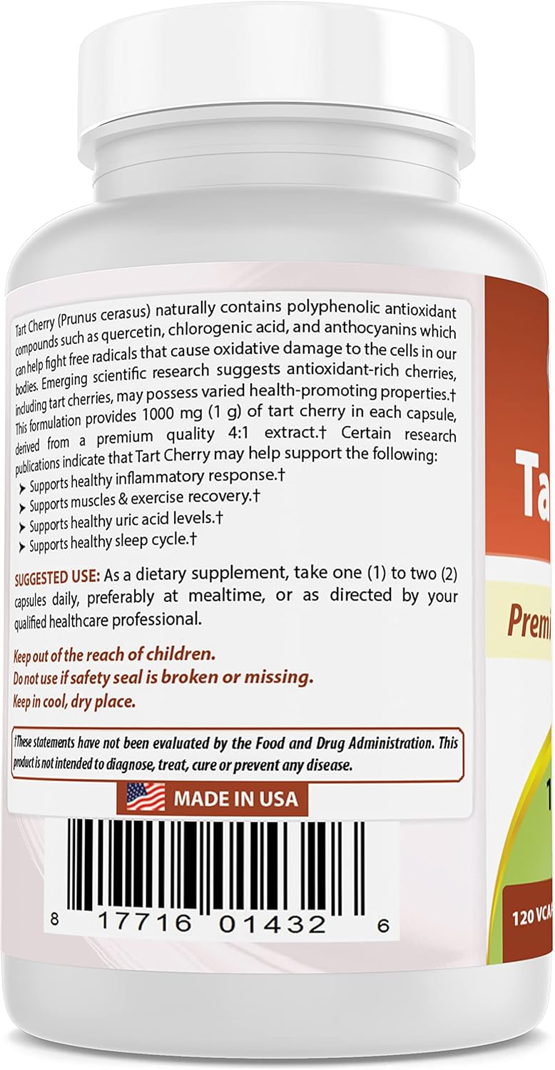 Natural Tart Cherry Extract - 1000mg Capsules x 120 (Pack of 3) - Premium Quality Supplement