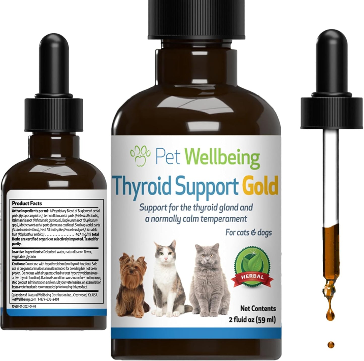 Natural Thyroid Support Supplement for Cats - Promotes Healthy Thyroid Function, Metabolism, Bugleweed & Lemon Balm - 2 fl oz