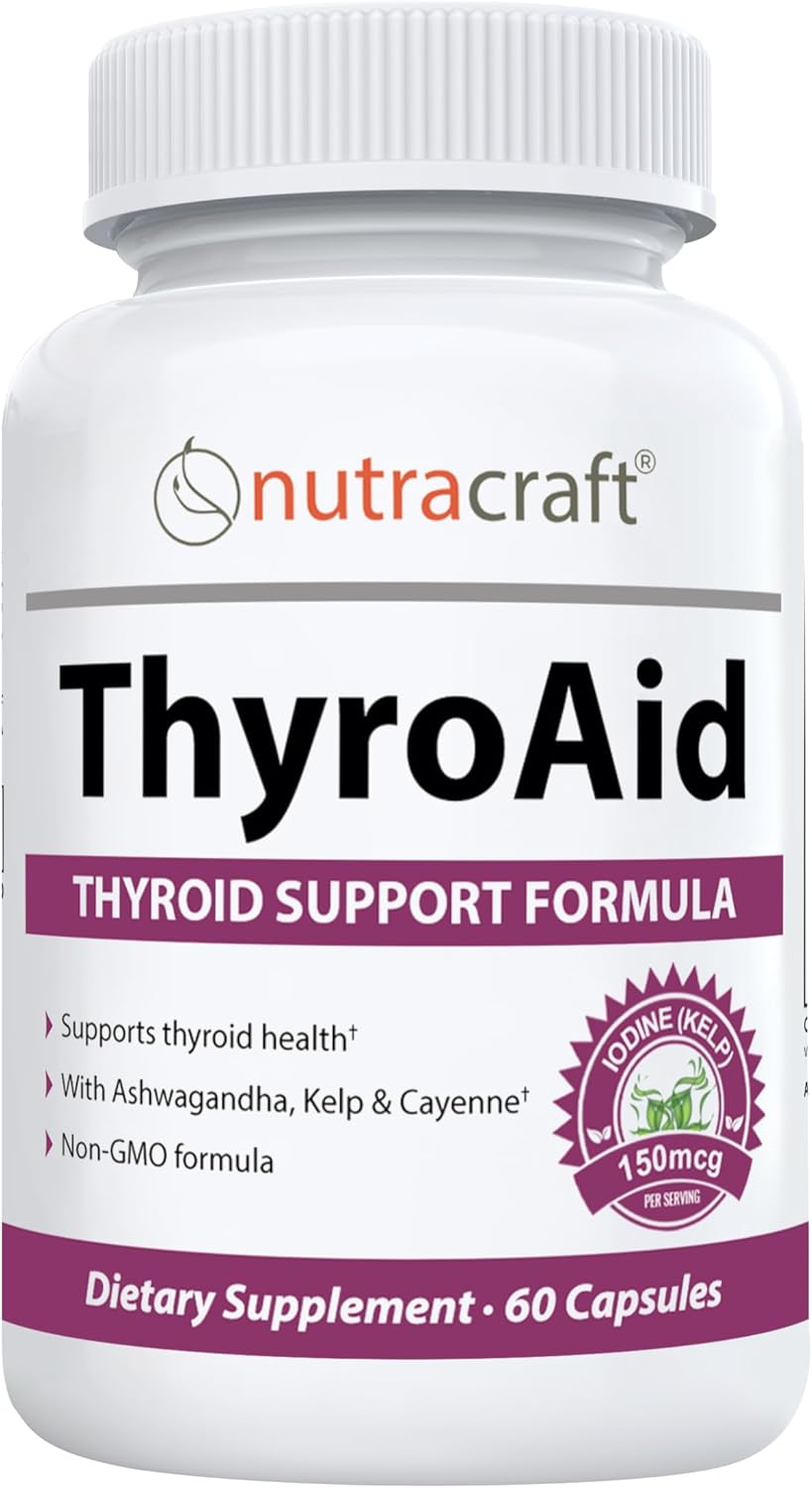 Natural Thyroid Support Supplement with Iodine, Ashwagandha & L-Tyrosine - Boost Energy & Health - 60 Capsules