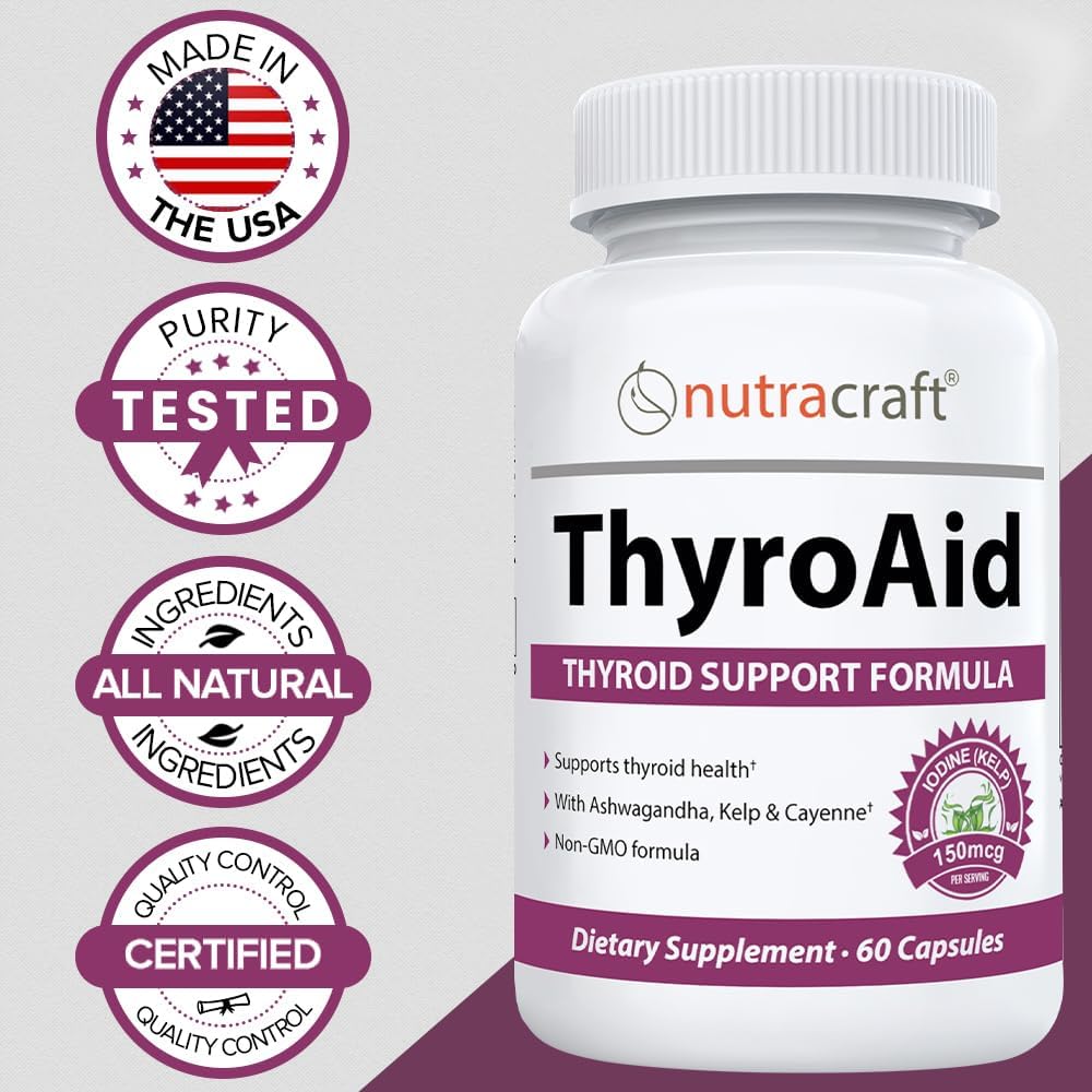 Natural Thyroid Support Supplement with Iodine, Ashwagandha & L-Tyrosine - Boost Energy & Health - 60 Capsules