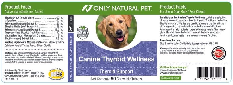 Natural Thyroid Wellness Supplement for Dogs - 90 Chewable Tablets by Only Natural Pet