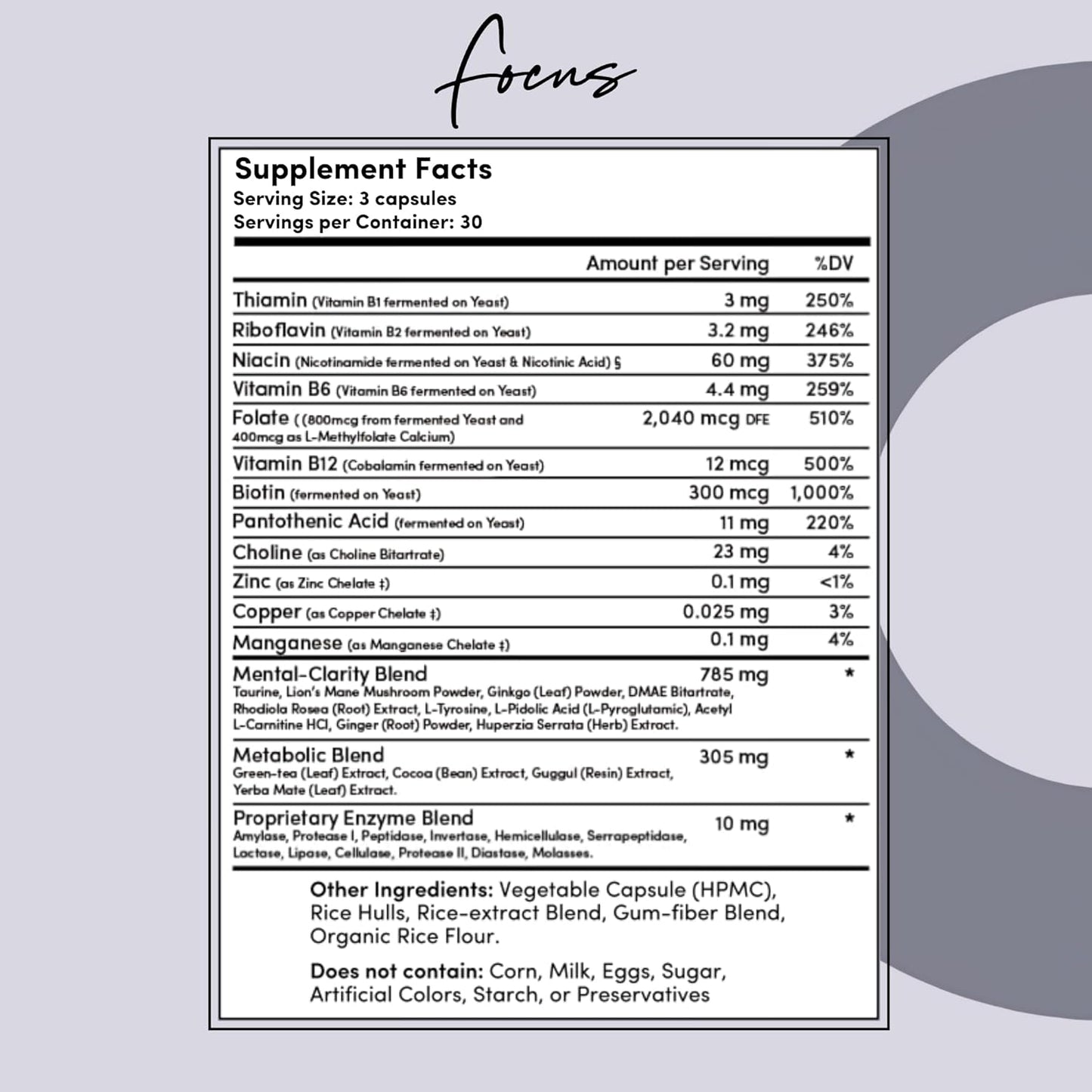 Natural Tranont Focus Vitamin B Complex Supplement with Green Tea & Lion's Mane for Mental Clarity, Energy, and Immune Health - Vegan, Gluten-Free - 90 Capsules