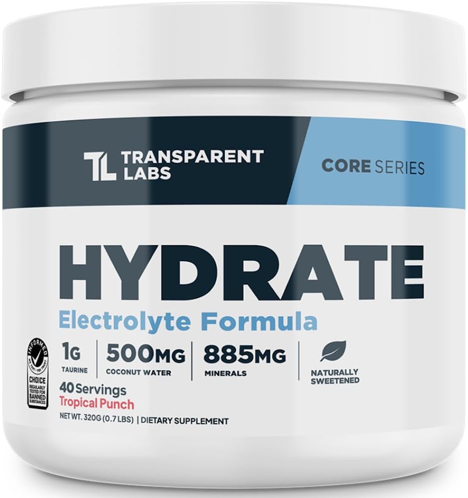 Natural Tropical Punch Flavored Electrolyte Powder with Coconut Water - Hydration Supplement with Calcium, Taurine, and Potassium - 40 Servings by Transparent Labs