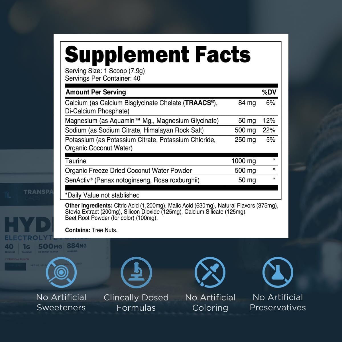 Natural Tropical Punch Flavored Electrolyte Powder with Coconut Water - Hydration Supplement with Calcium, Taurine, and Potassium - 40 Servings by Transparent Labs