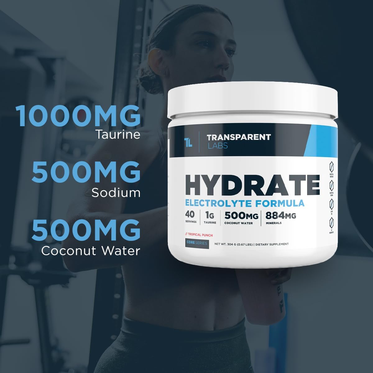 Natural Tropical Punch Flavored Electrolyte Powder with Coconut Water - Hydration Supplement with Calcium, Taurine, and Potassium - 40 Servings by Transparent Labs