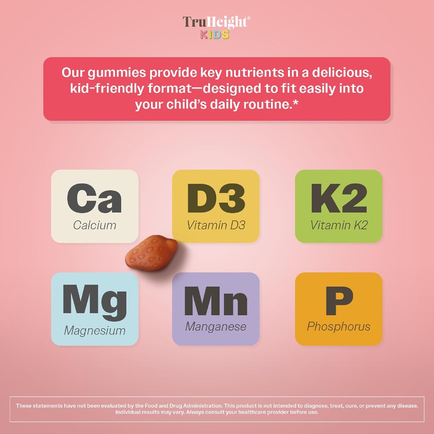 Natural TruHeight Kids Bone Growth Gummies for Ages 2+ | Pediatrician-Endorsed Toddler Vitamins with Vitamin D, Calcium, K2, and Magnesium for Natural Growth & Development