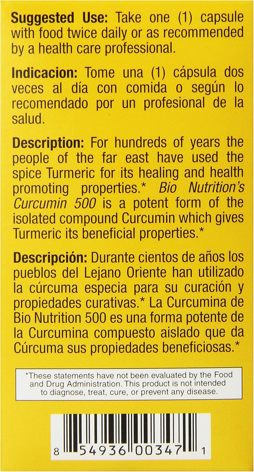 Natural Turmeric Curcumin 500mg Capsules - 50 Vegetarian Capsules