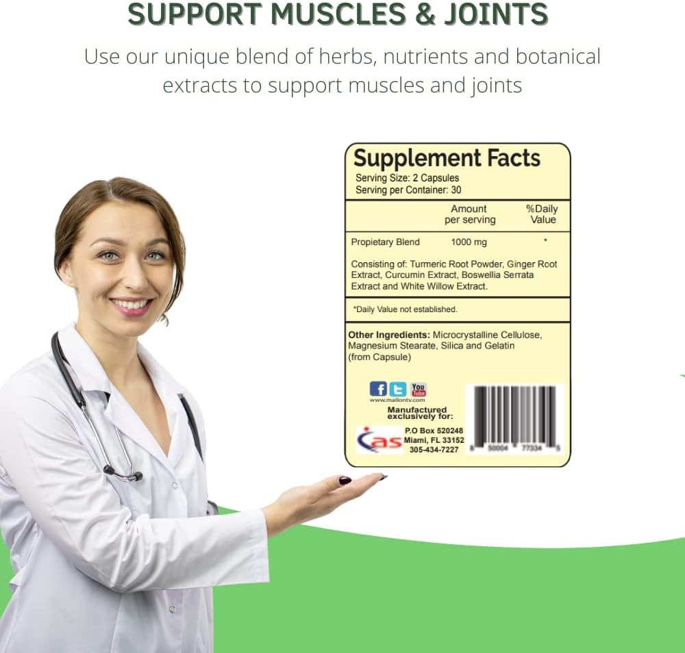 Natural Turmeric Curcumin Capsules with Ginger & Boswellia Serrata for Pain Relief - Joint & Muscle Support - Pack of 120 Capsules