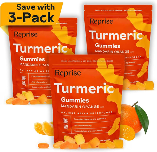 Natural Turmeric Gummies for Inflammation - Vegan Low-Sugar Supplement with Curcumin - Mandarin Orange Flavor, 45 Count (Pack of 3)