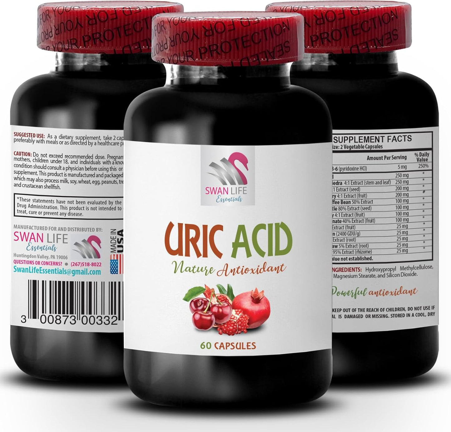 Natural Uric Acid Lowering Supplements - Pomegranate & Tart Cherry Extract Capsules