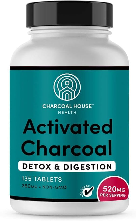 Natural Vegan Activated Charcoal Tablets for Adults - Chewable, Non-GMO, Gluten Free - Supports Teeth, Stomach, Gas & Nausea - 135 ct.