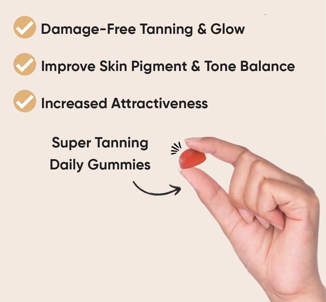 Natural Vegan Daily Tanning Gummies with Beta-Carotene, Vitamin C, & Astaxanthin - 60 Gummies