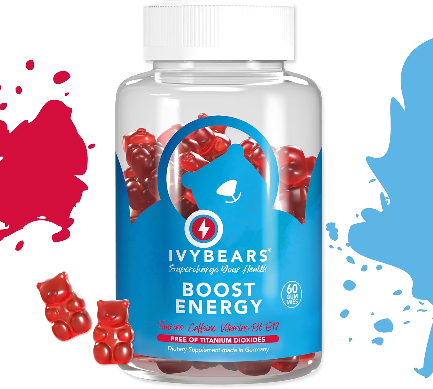 Natural Vegan IvyBears® Energy Gummies with Vitamin B12 & Caffeine - 60 Count