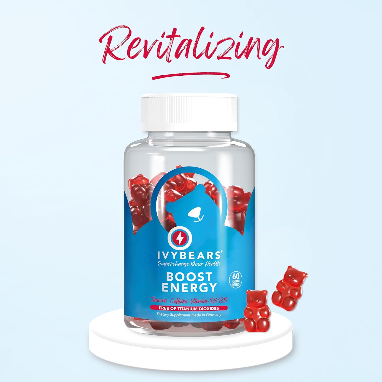 Natural Vegan IvyBears® Energy Gummies with Vitamin B12 & Caffeine - 60 Count