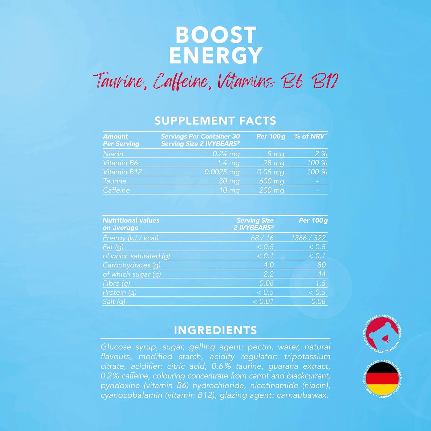 Natural Vegan IvyBears® Energy Gummies with Vitamin B12 & Caffeine - 60 Count