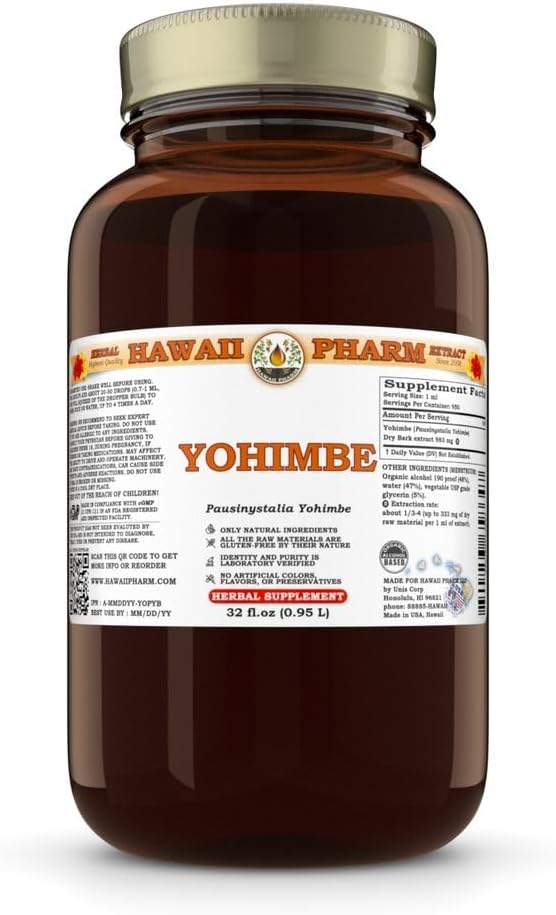 Natural Vegan Yohimbe Dry Bark Tincture Extract - 32 fl.oz from Hawaii Pharm