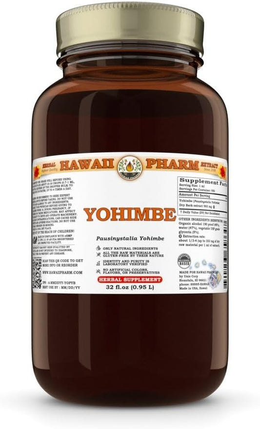 Natural Vegan Yohimbe Dry Bark Tincture Extract - 32 fl.oz from Hawaii Pharm