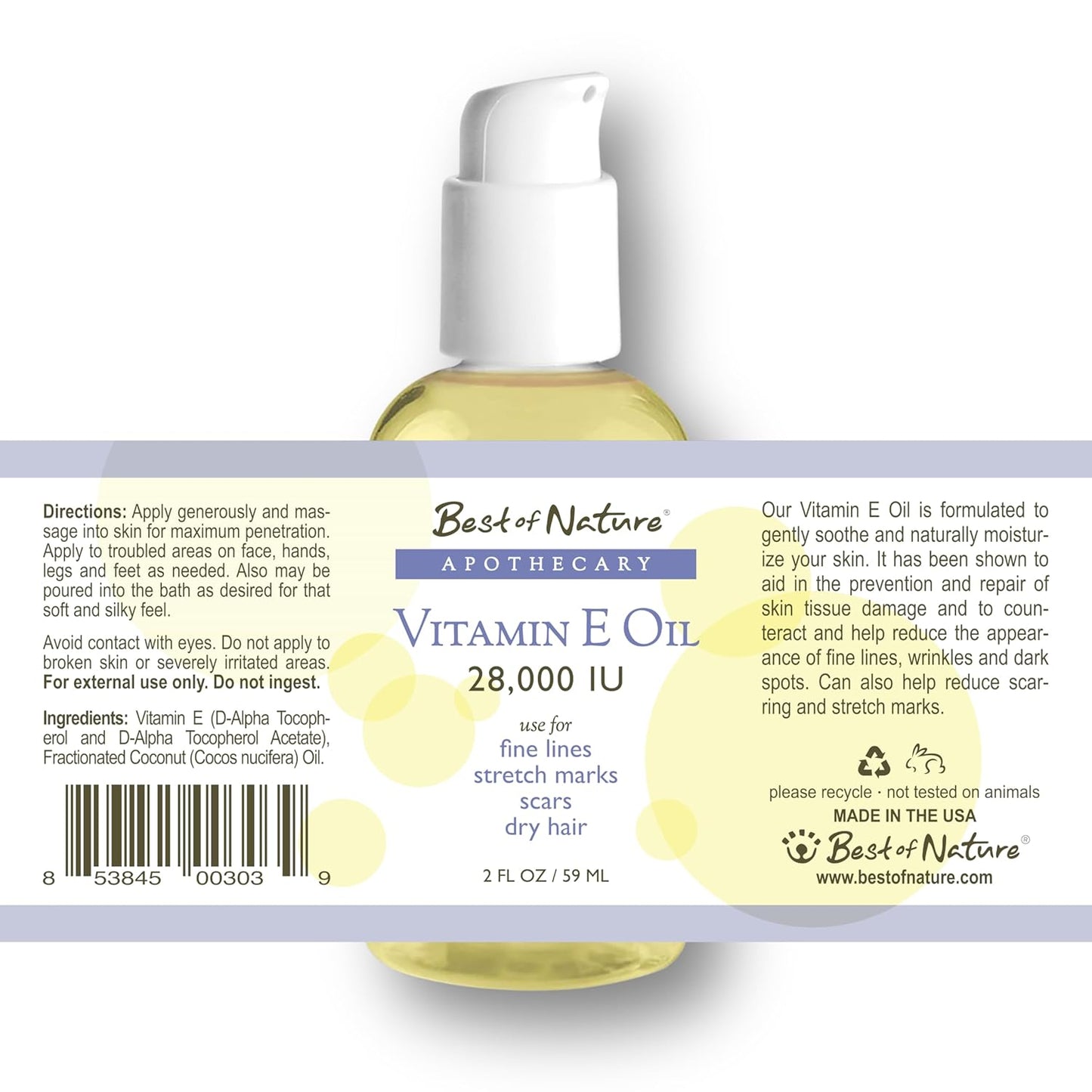 Natural Vitamin E Oil 28,000 IU - Unscented Moisturizer for Hair, Skin, Face, and Hands - Repair Formula for Damage