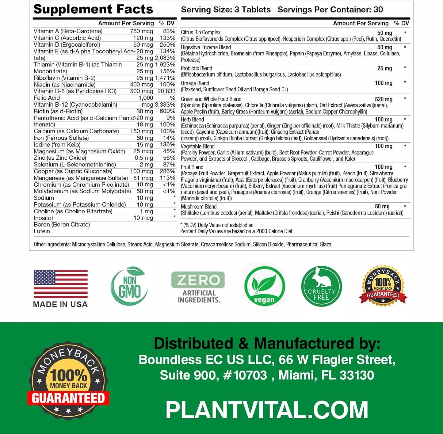 Natural Whole Food Multivitamin - 42 Superfoods, Raw Veggies & Fruits, Energy Boost - 180 Tablets