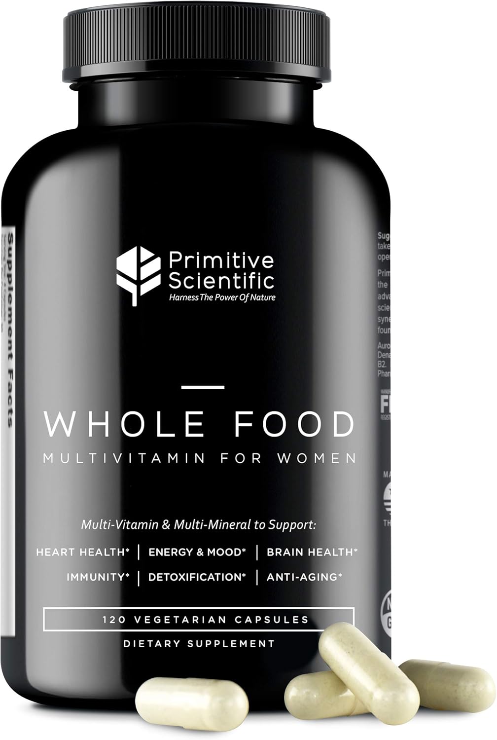 Natural Whole Food Multivitamin for Women - Supports Immune System, Heart Health, Energy Levels, and Detox - 120 Vegetarian Capsules