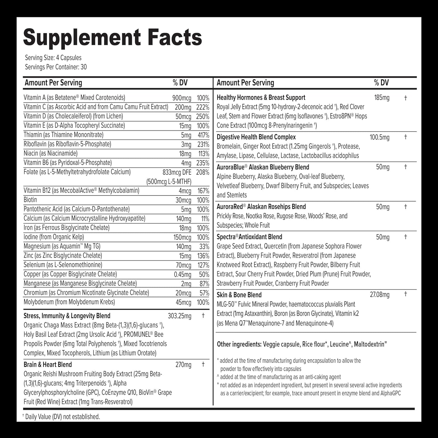 Natural Whole Food Multivitamin for Women - Supports Immune System, Heart Health, Energy Levels, and Detox - 120 Vegetarian Capsules