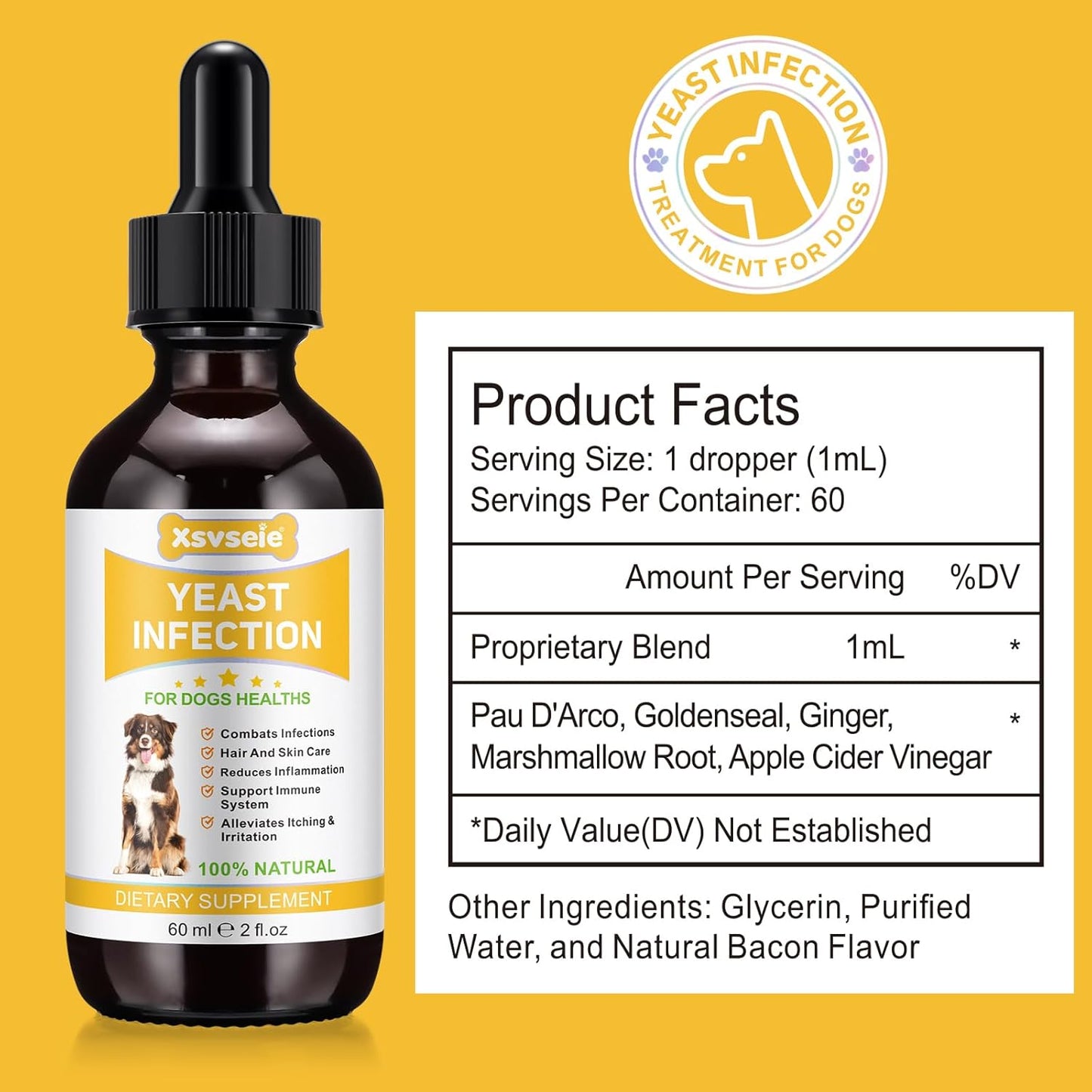 Natural Yeast Infection Treatment Drops for Dogs - Herbal Supplement Soothes Irritation & Itching across All Breeds & Sizes