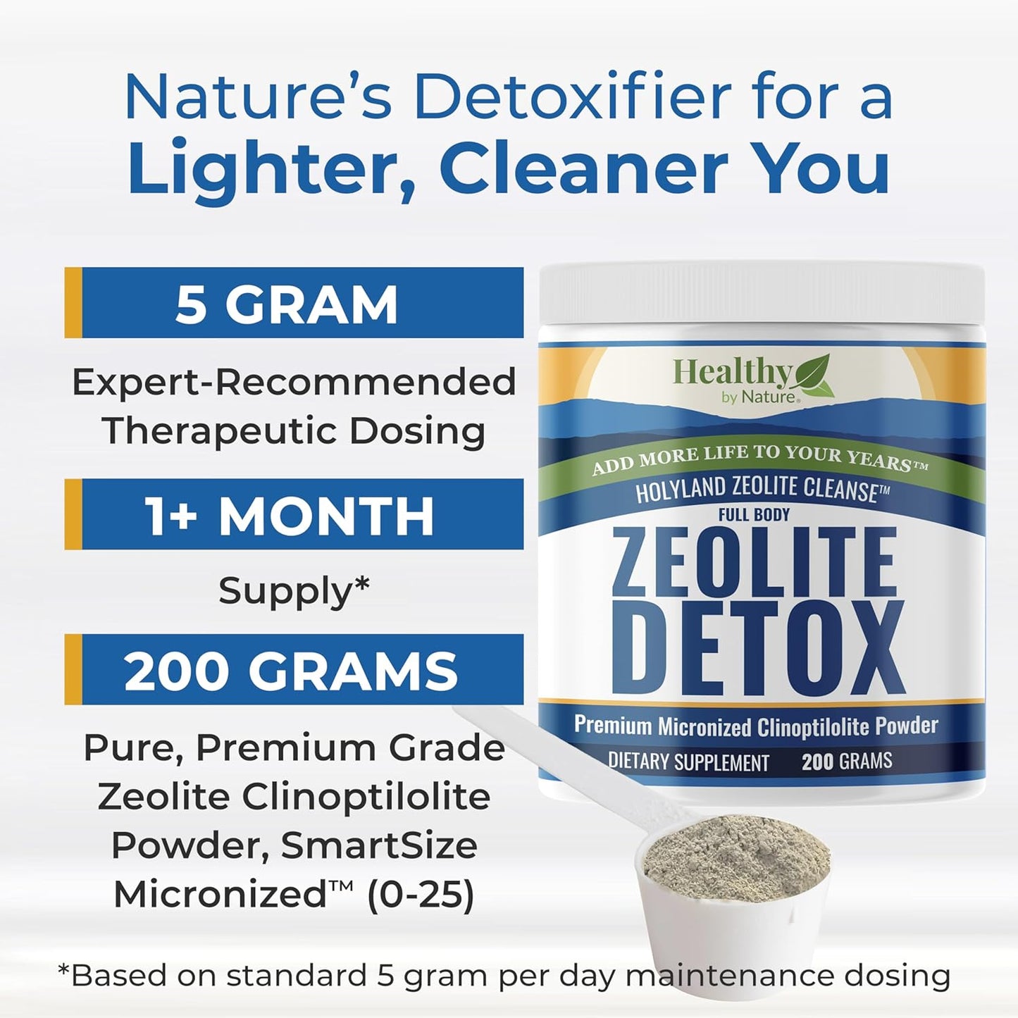 Natural Zeolite Detox Powder for Full Body Cleanse (7.05oz) - Activated Clinoptilolite - Supports Energy, Focus, Immunity - Gut Health - Men, Women - Micronized 0-25