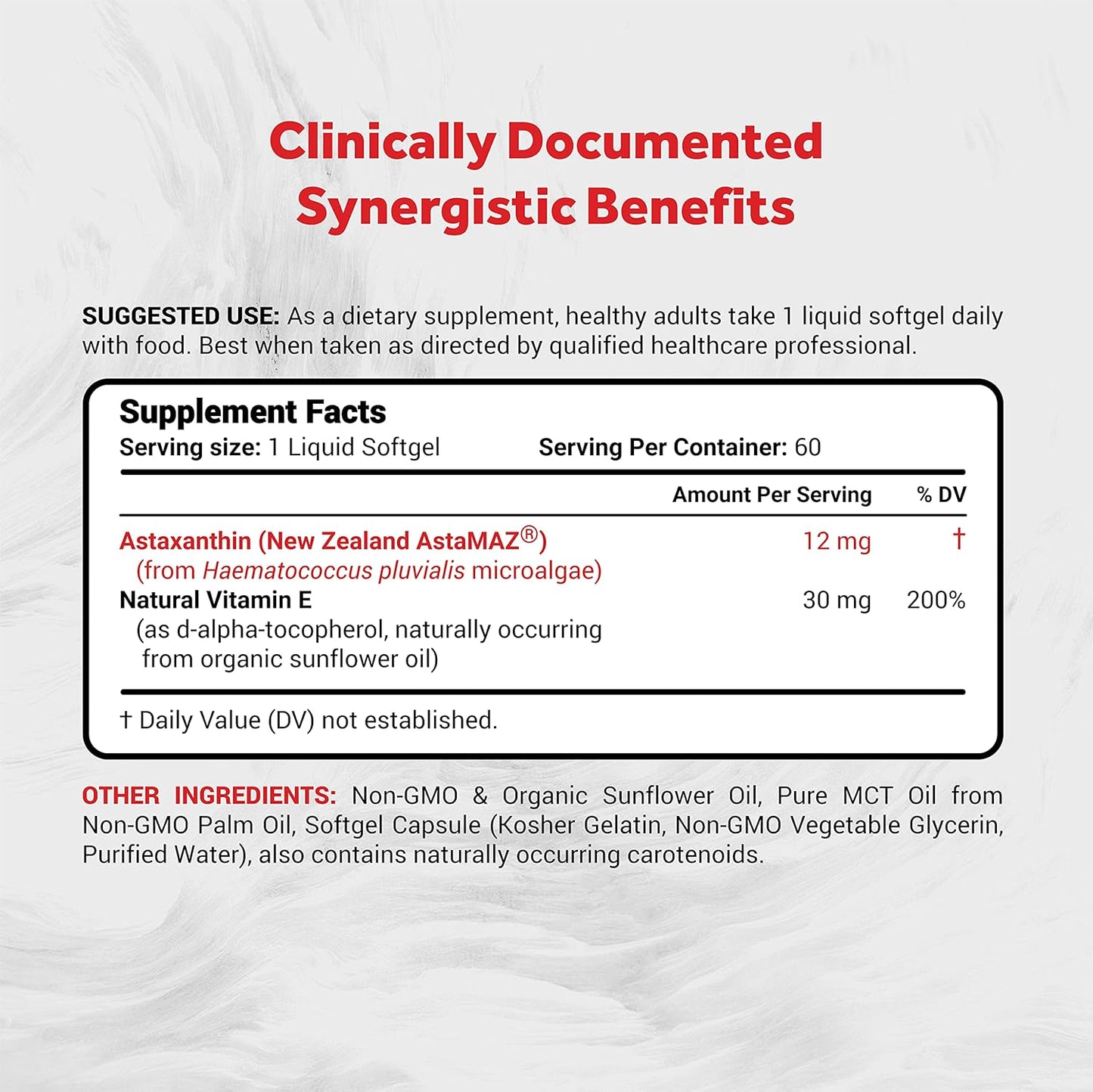 Naturalis New Zealand Astaxanthin Softgels - 12mg with Vitamin E - Non-GMO, Soy & Gluten Free - 60 Count (2 Month Supply)