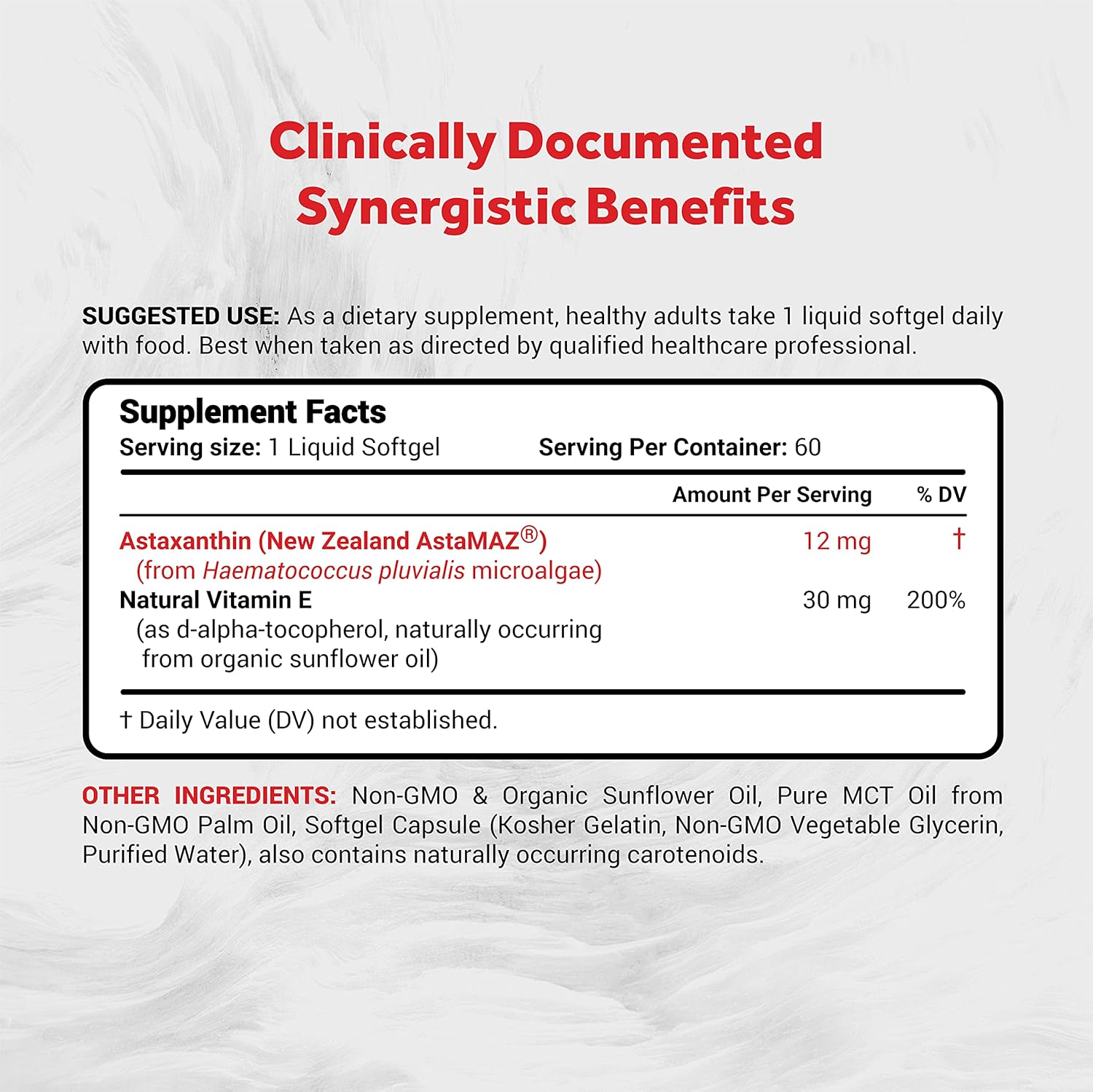 Naturalis New Zealand Astaxanthin Softgels - 12mg with Vitamin E - Non-GMO, Soy & Gluten Free - 60 Count (2 Month Supply)