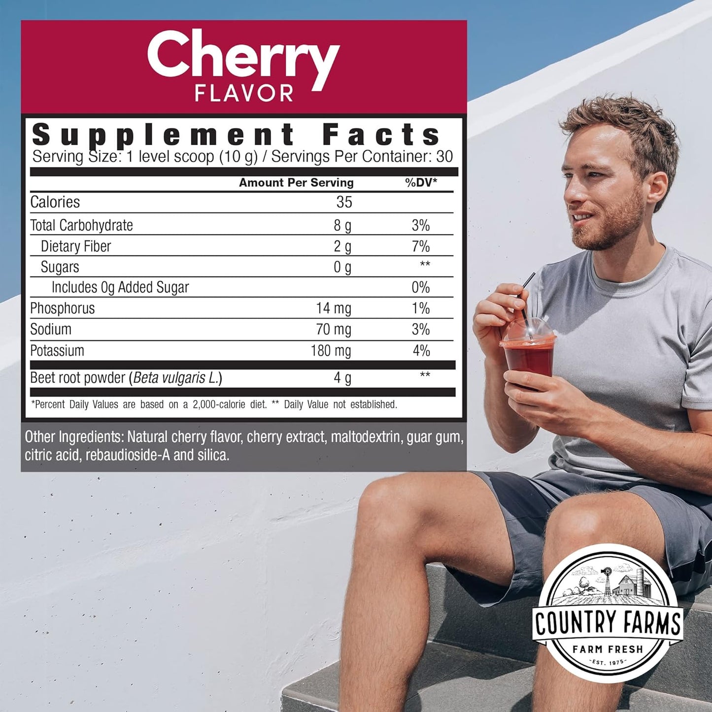 Naturally Boost Circulation with COUNTRY FARMS Cherry Beet Powder - 60 Servings