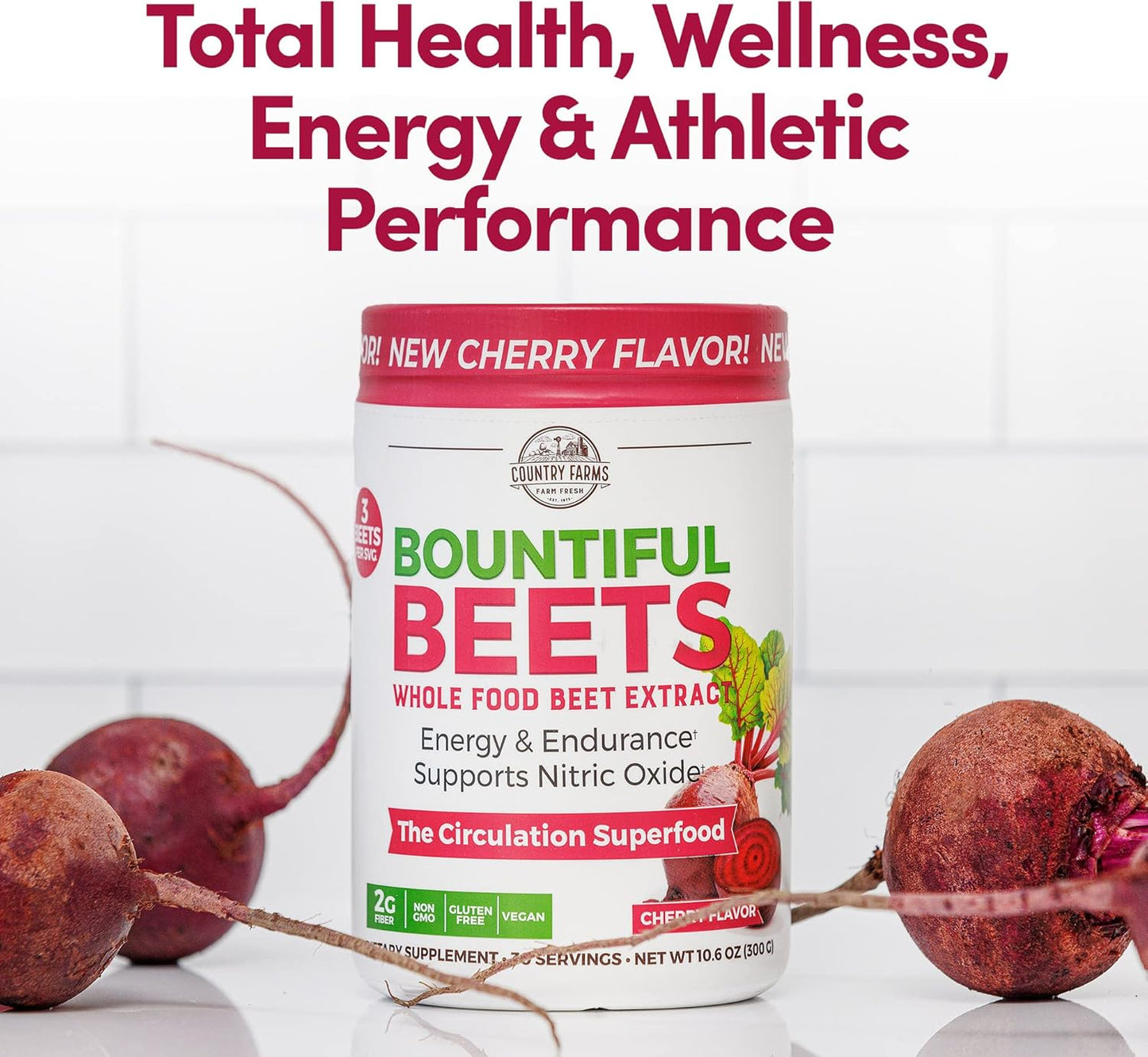 Naturally Boost Circulation with COUNTRY FARMS Cherry Beet Powder - 60 Servings