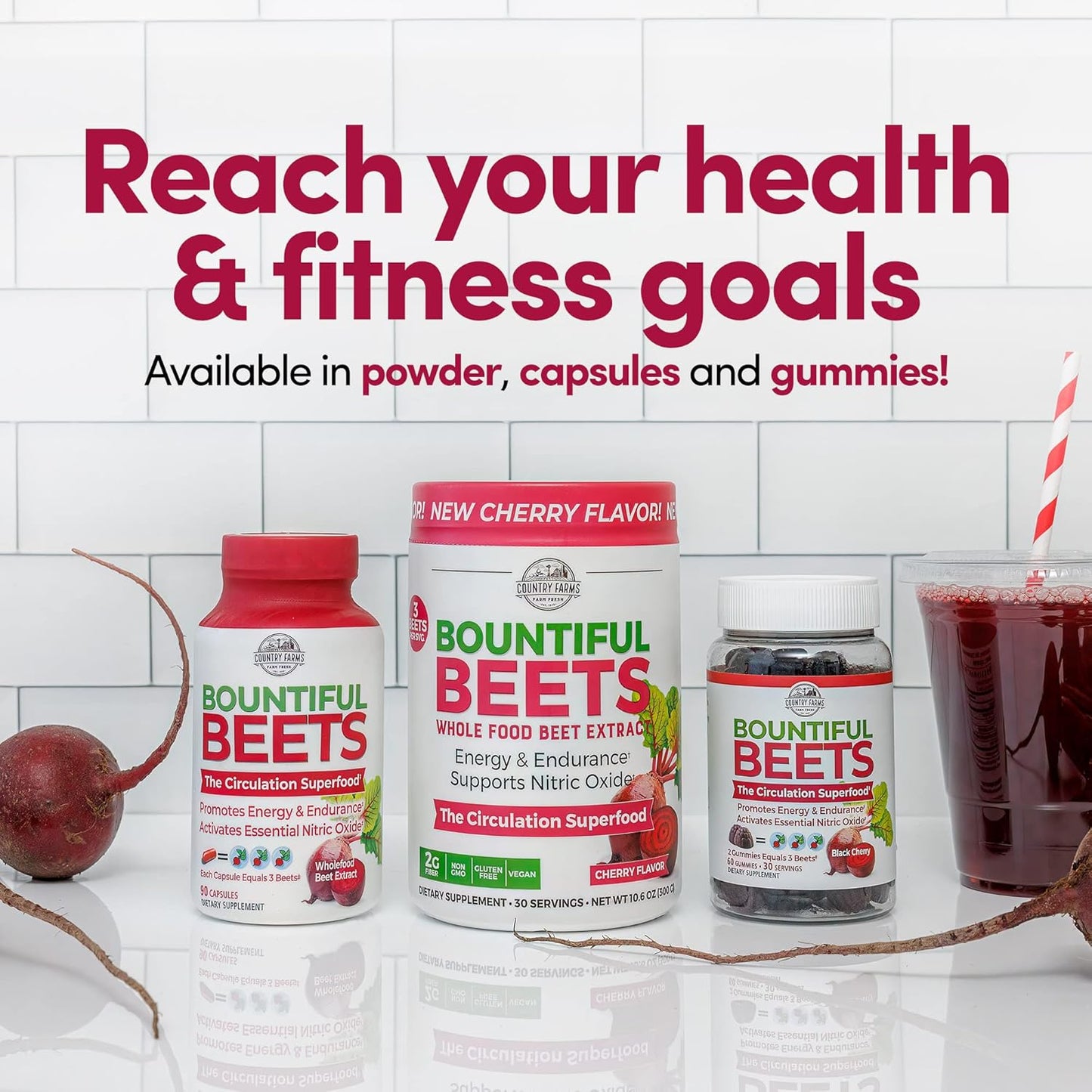 Naturally Boost Circulation with COUNTRY FARMS Cherry Beet Powder - 60 Servings