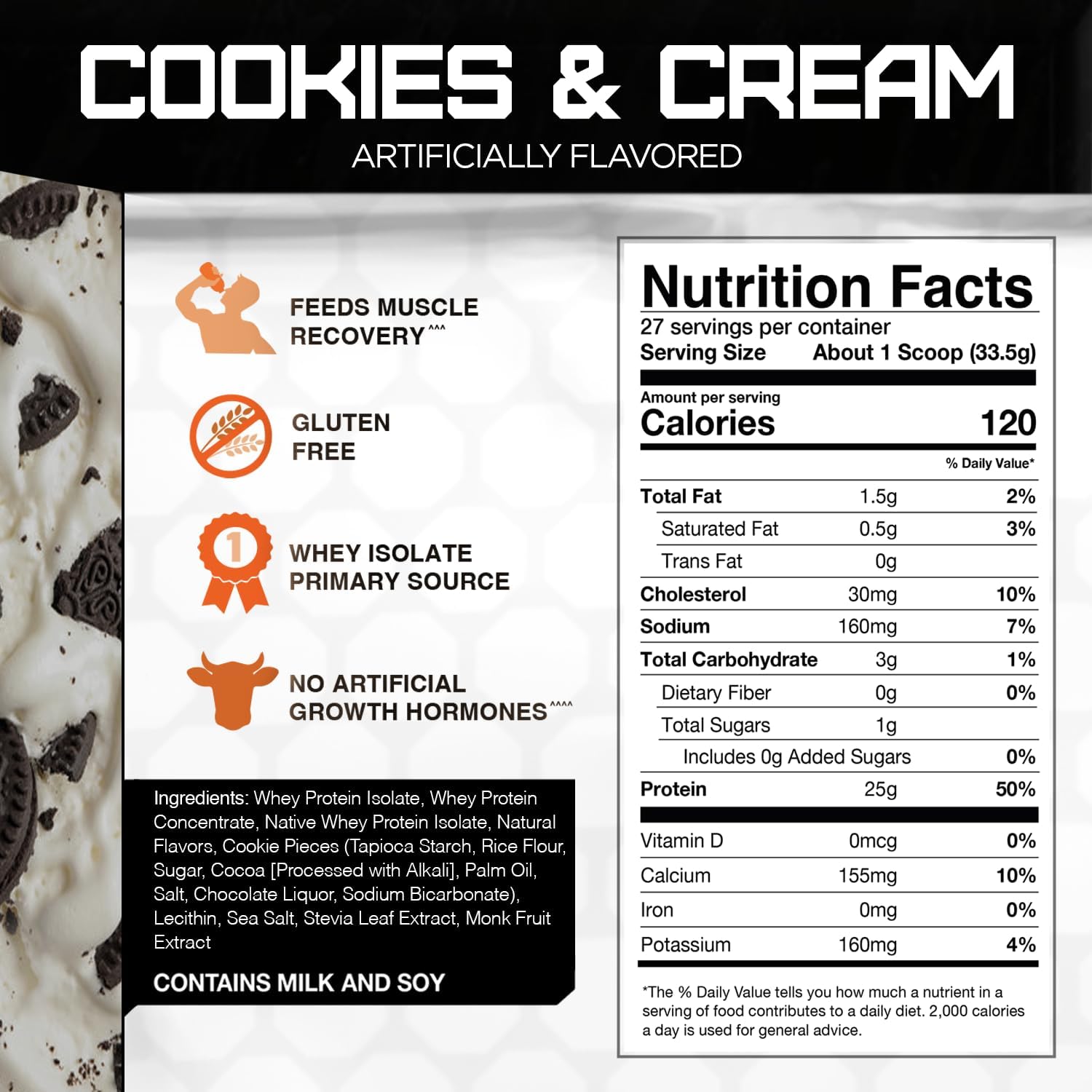 Naturally Flavored Cookies and Cream Rival Whey Protein Powder - 2lb