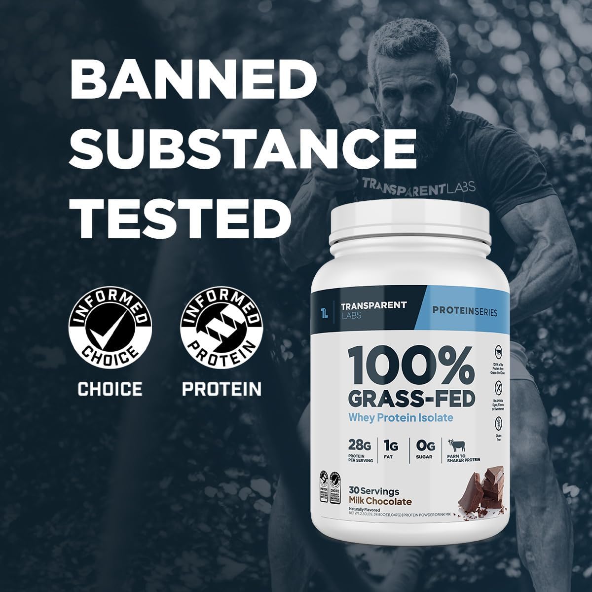Naturally Flavored Grass-Fed Whey Protein Isolate Powder - 28g Protein, 9 Amino Acids, Gluten-Free - Chocolate Peanut Butter - 30 Servings