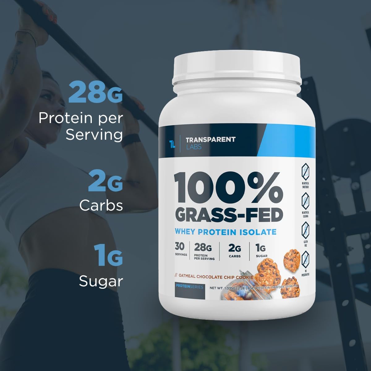 Naturally Flavored Grass-Fed Whey Protein Isolate Powder - 28g Protein, 9 Amino Acids, Gluten-Free - Chocolate Peanut Butter - 30 Servings