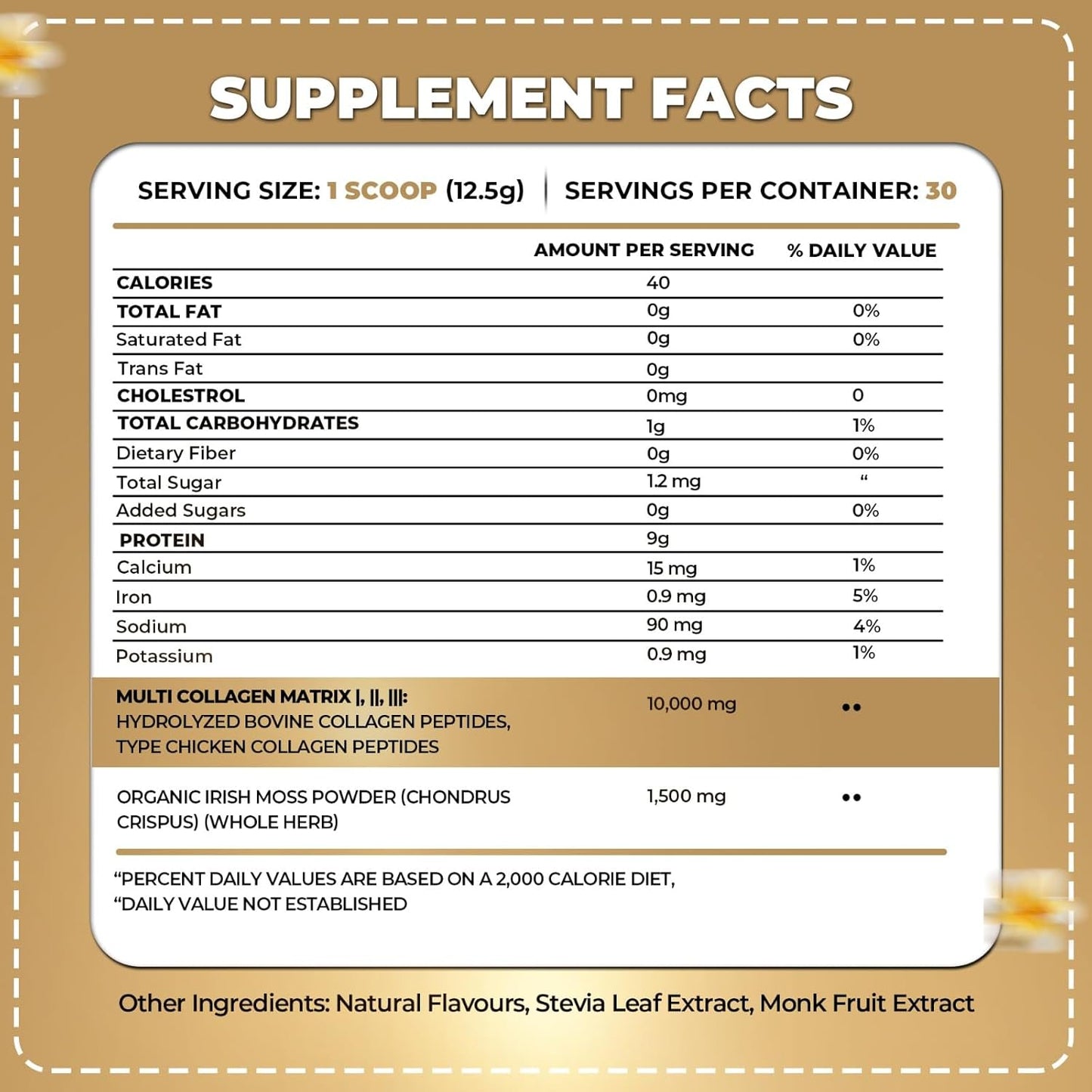 Naturally Sourced Collagen Peptides Powder with Irish Sea Moss Vanilla Caramel Flavor - Hydrolyzed Collagen with Biotin for Hair, Skin, Nails, Joints - 30 Servings, 380g