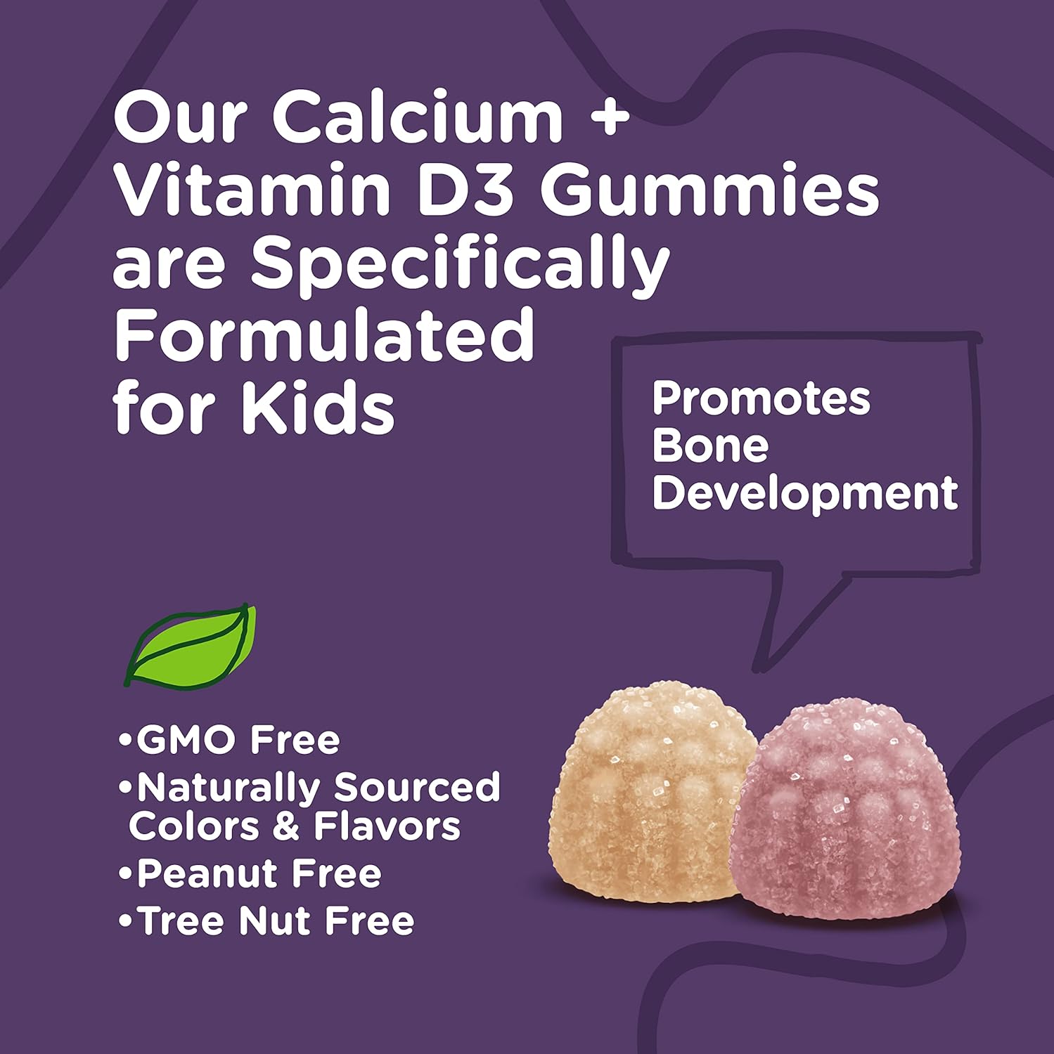 Naturally Sourced Kids Calcium Gummies with Vitamin D3 - Bone & Tooth Health Support - 500mg Calcium + 1000iu Vitamin D3 - Gluten & GMO Free - Fruit Flavored Chewables