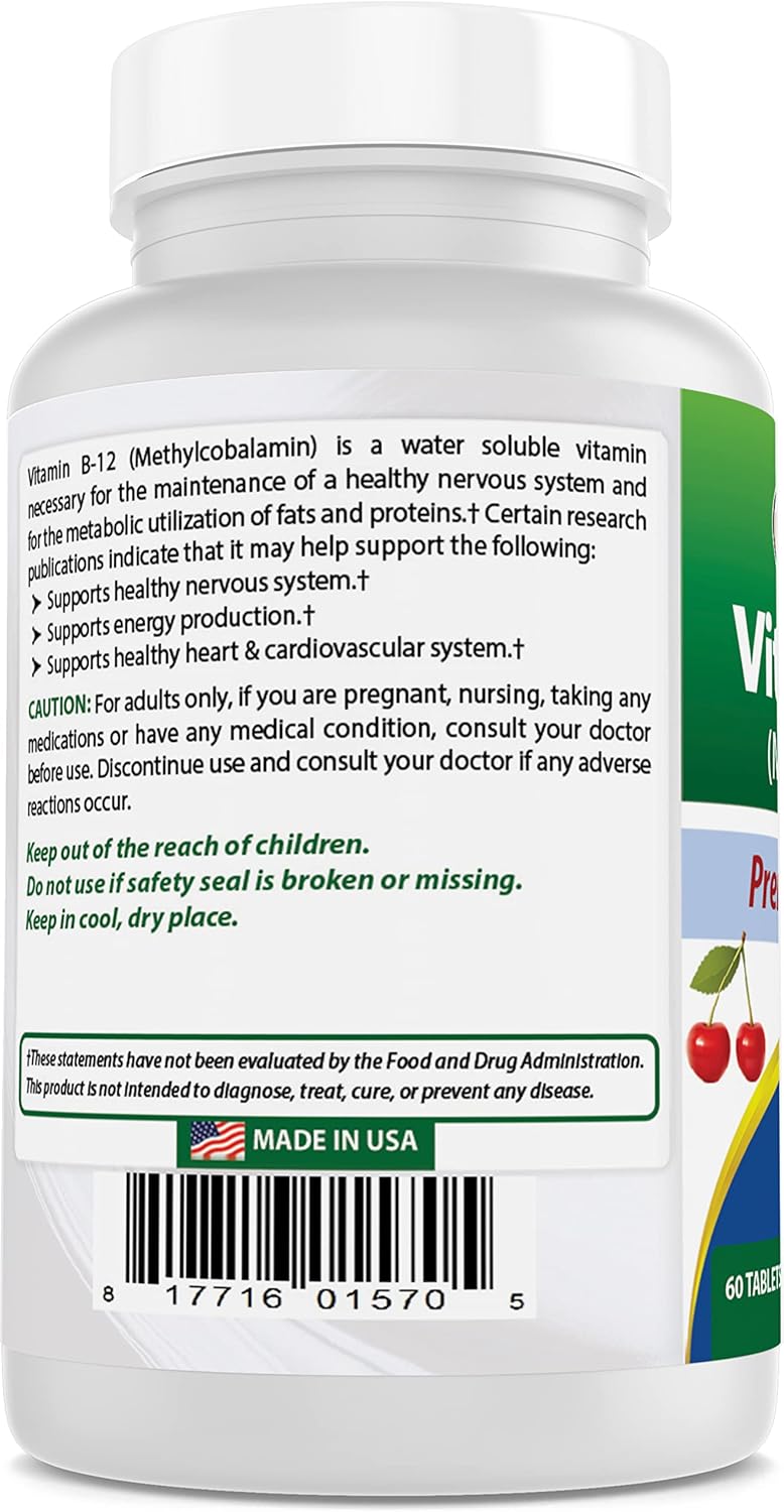 Naturally Sourced Vitamin B12 Methylcobalamin 6000mcg Sublingual Tablets - Pack of 180 Tablets