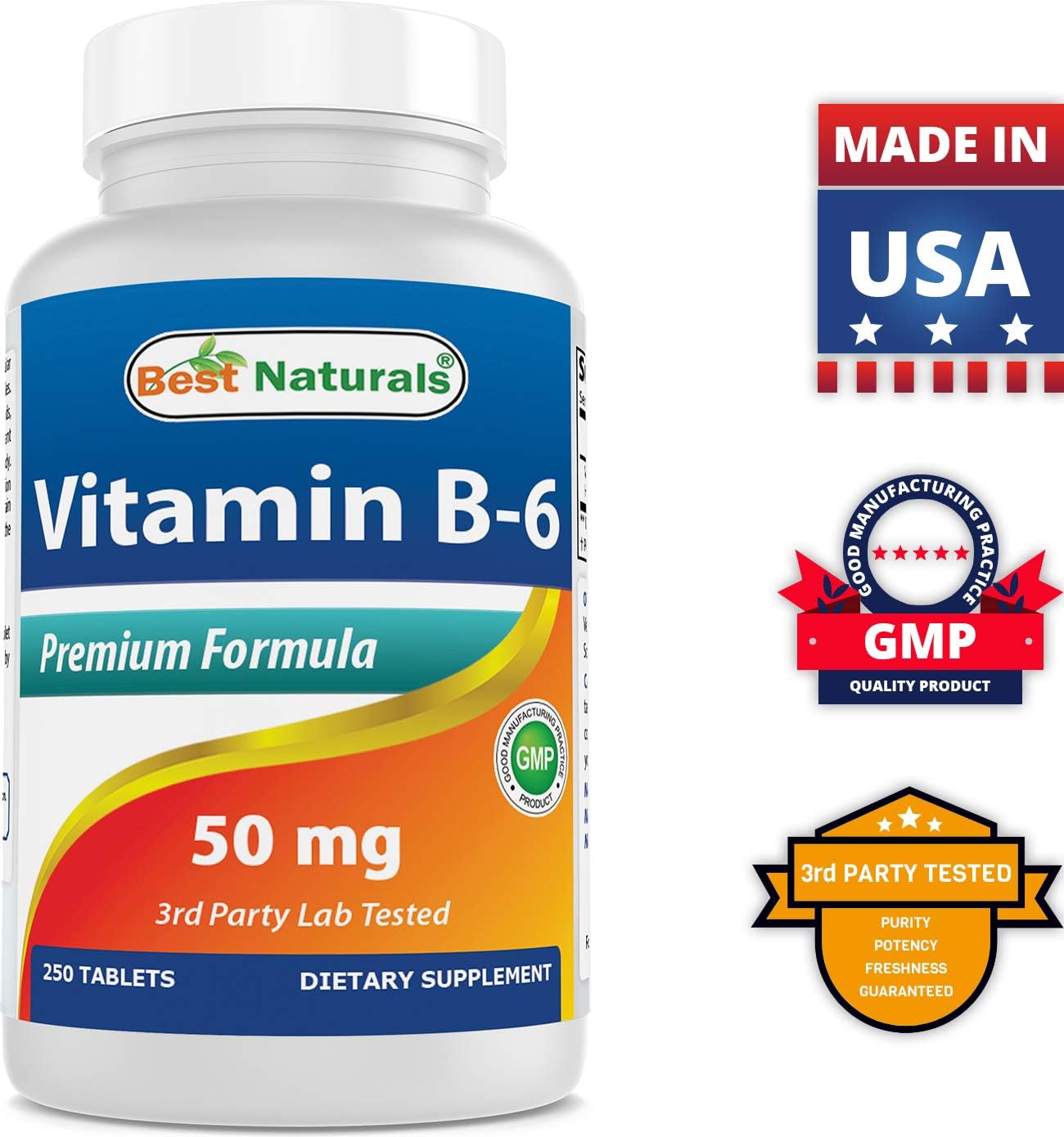 Naturally Sourced Vitamin B6 Tablets - 250mg (500 Count) for Optimal Health and Wellness