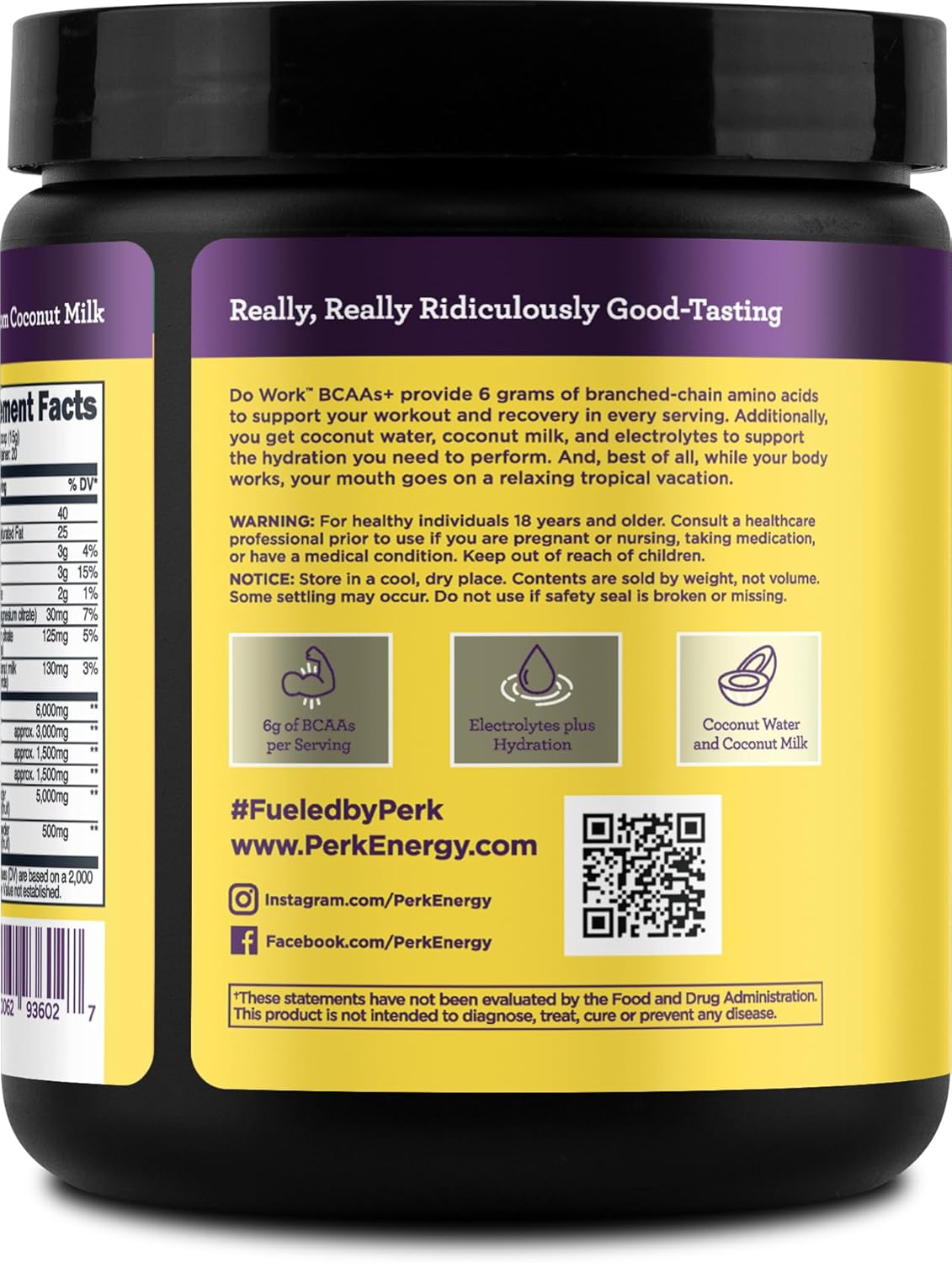 Naturally Sweetened Lemon Tart BCAAs + Electrolytes Powder with Coconut Water & Milk - 20 Servings