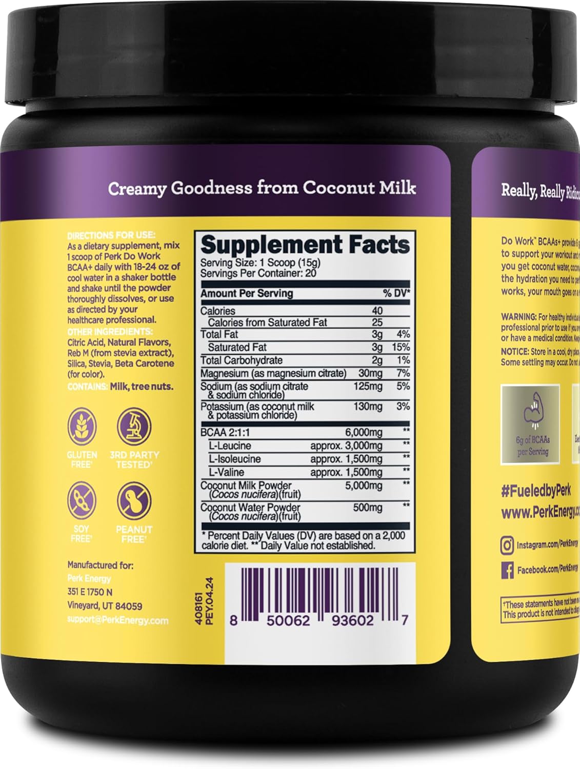 Naturally Sweetened Lemon Tart BCAAs + Electrolytes Powder with Coconut Water & Milk - 20 Servings