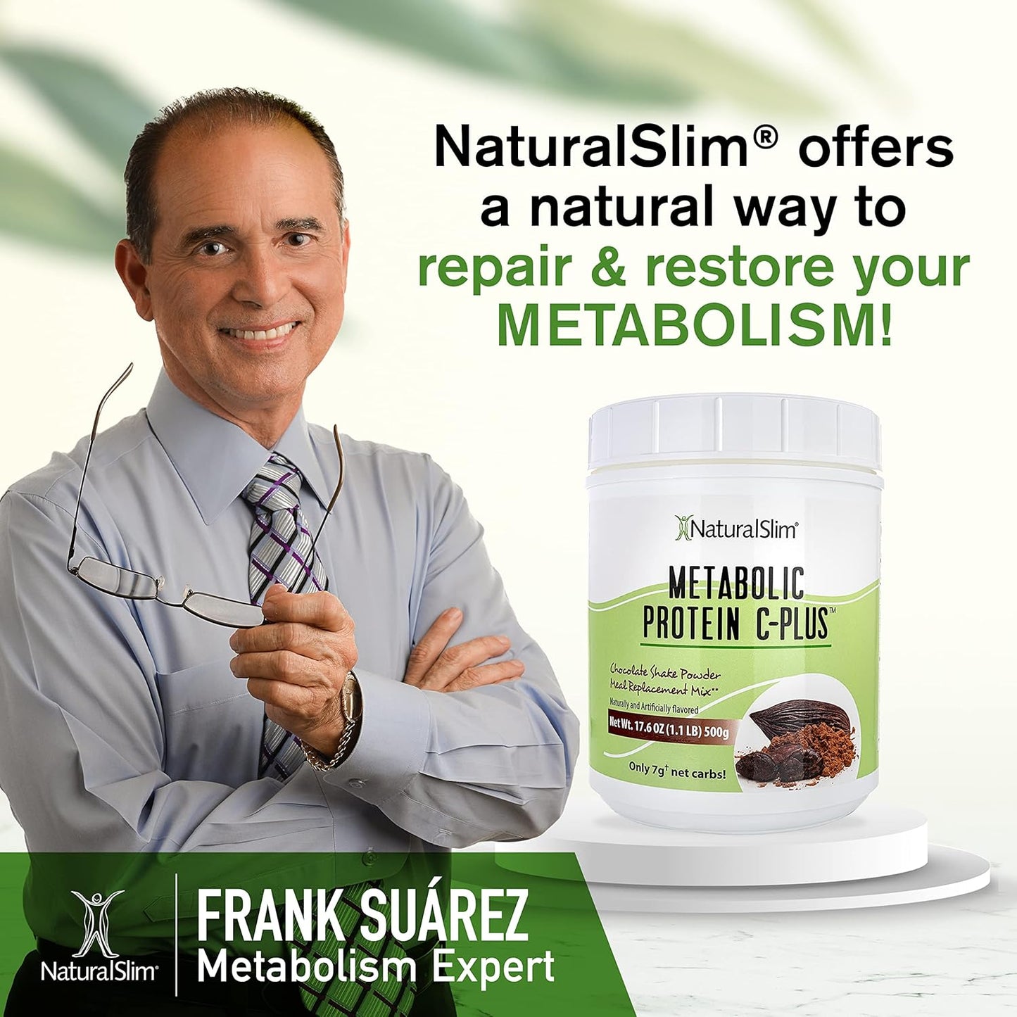 NaturalSlim Chocolate Metabolic C-Plus Protein Powder - Low Carb Shake with Immune Support - 10 Servings 17.6 oz