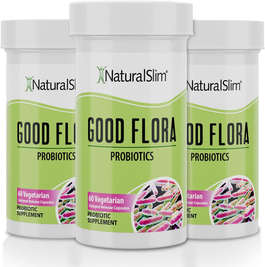 NaturalSlim Good Flora Probiotics Supplement with 7 Powerful Strains for Digestive Health & Immune Support - 180 Capsules