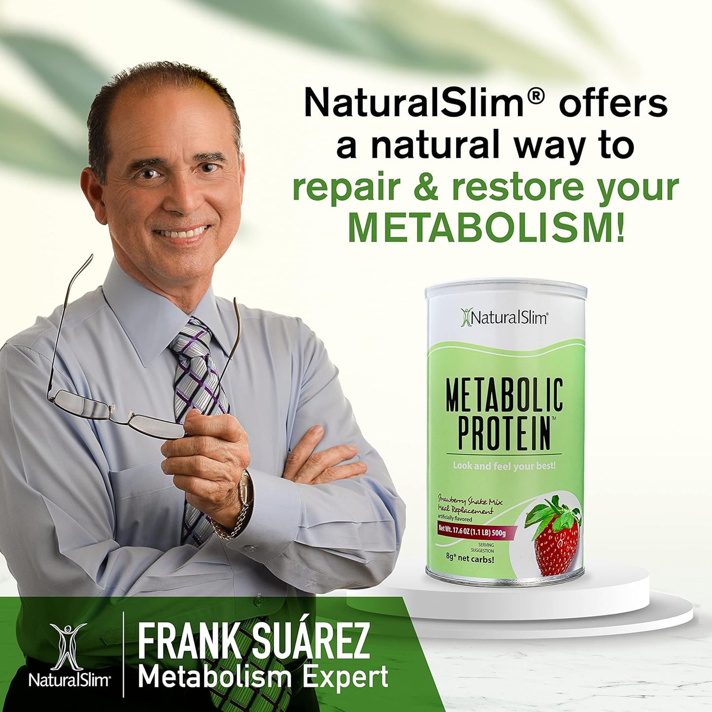 NaturalSlim Strawberry Metabolic Whey Protein Powder - Low Carb Meal Replacement Shake with Vitamins, Minerals, and L-Glutamine - Great Taste, Filling, 10 Servings